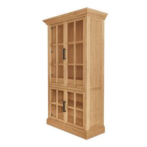 English Elm Cabinet, Solid Oak Glass Front Display Storage with Adjustable Shelves and Natural Finish B2769P516582