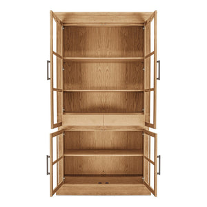 English Elm Cabinet, Solid Oak Glass Front Display Storage with Adjustable Shelves and Natural Finish B2769P516582