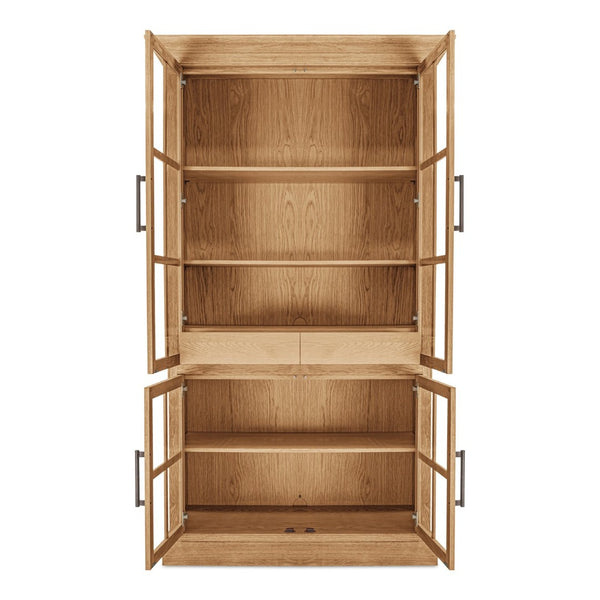 English Elm Cabinet, Solid Oak Glass Front Display Storage with Adjustable Shelves and Natural Finish B2769P516582
