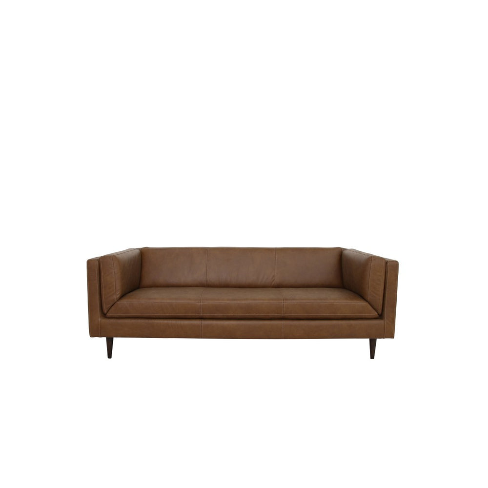 English Elm Sofa, Mid-century Top Grain Leather Three Seat with Tapered Legs for Living Room B2769P516583
