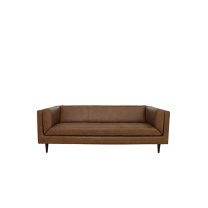 English Elm Sofa, Mid-century Top Grain Leather Three Seat with Tapered Legs for Living Room B2769P516583