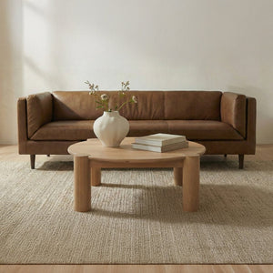 English Elm Sofa, Mid-century Top Grain Leather Three Seat with Tapered Legs for Living Room B2769P516583