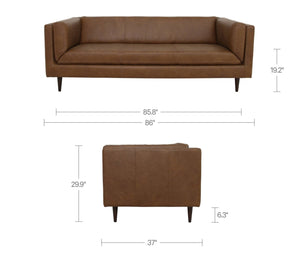 English Elm Sofa, Mid-century Top Grain Leather Three Seat with Tapered Legs for Living Room B2769P516583