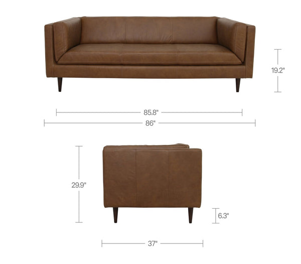 English Elm Sofa, Mid-century Top Grain Leather Three Seat with Tapered Legs for Living Room B2769P516583
