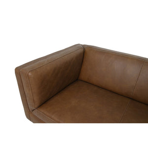 English Elm Sofa, Mid-century Top Grain Leather Three Seat with Tapered Legs for Living Room B2769P516583