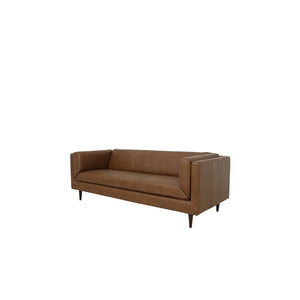 English Elm Sofa, Mid-century Top Grain Leather Three Seat with Tapered Legs for Living Room B2769P516583