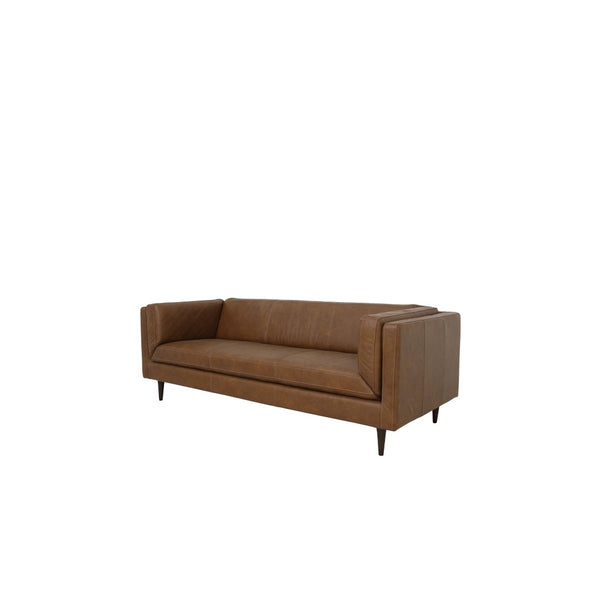 English Elm Sofa, Mid-century Top Grain Leather Three Seat with Tapered Legs for Living Room B2769P516583