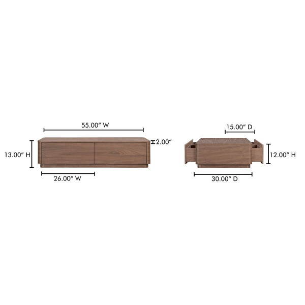 English Elm Coffee Table Walnut Veneer Rectangle with 4 Drawers for Scandinavian Living Rooms B2769P516584