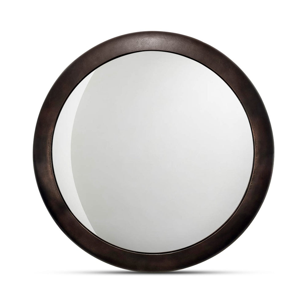 English Elm Mirror, Convex Aluminum Frame Blackened Bronze Finish Modernist Wall Accent Piece B2769P523622