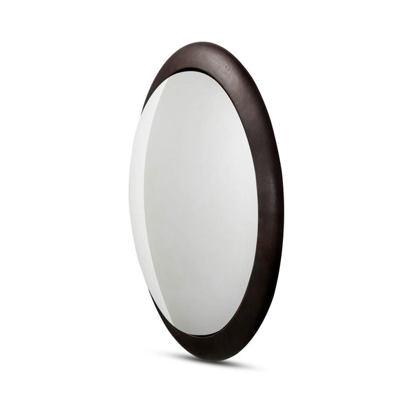 English Elm Mirror, Convex Aluminum Frame Blackened Bronze Finish Modernist Wall Accent Piece B2769P523622