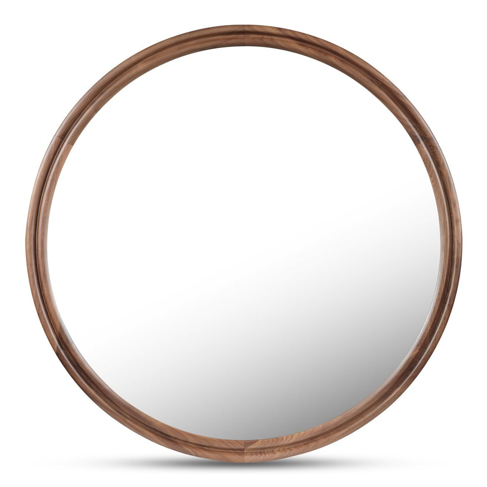 English Elm Mirror, Solid Walnut Round 48 Inch Double Edge Frame Natural Grain Wall Accent B2769P523660