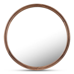 English Elm Mirror, Solid Walnut Round 48 Inch Double Edge Frame Natural Grain Wall Accent B2769P523660