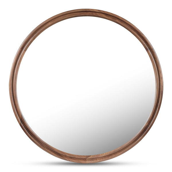 English Elm Mirror, Solid Walnut Round 48 Inch Double Edge Frame Natural Grain Wall Accent B2769P523660