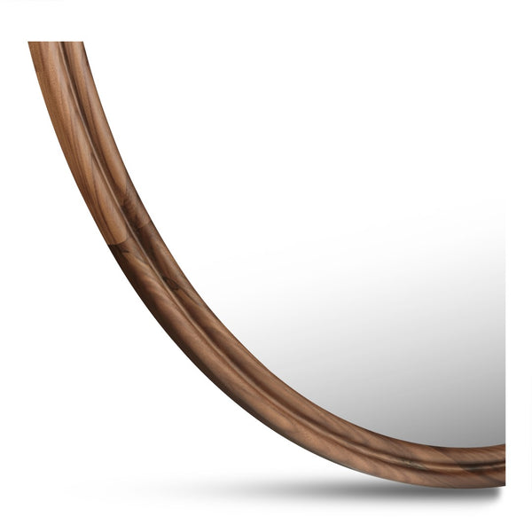 English Elm Mirror, Solid Walnut Round 48 Inch Double Edge Frame Natural Grain Wall Accent B2769P523660