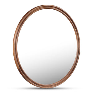 English Elm Mirror, Solid Walnut Round 48 Inch Double Edge Frame Natural Grain Wall Accent B2769P523660