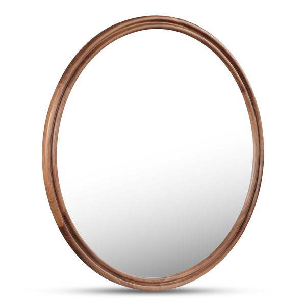 English Elm Mirror, Solid Walnut Round 48 Inch Double Edge Frame Natural Grain Wall Accent B2769P523660