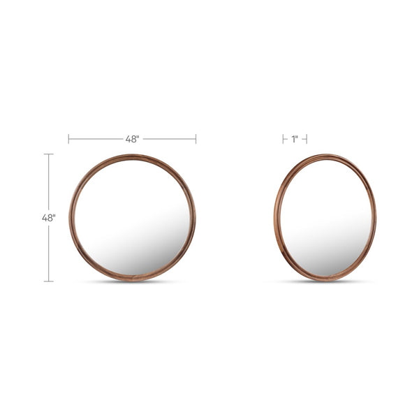 English Elm Mirror, Solid Walnut Round 48 Inch Double Edge Frame Natural Grain Wall Accent B2769P523660