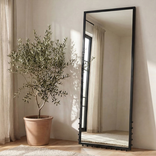 English Elm Full Length Iron Frame Floor Mirror with Neoclassical Finial for Bedroom Dressing B2769P523676