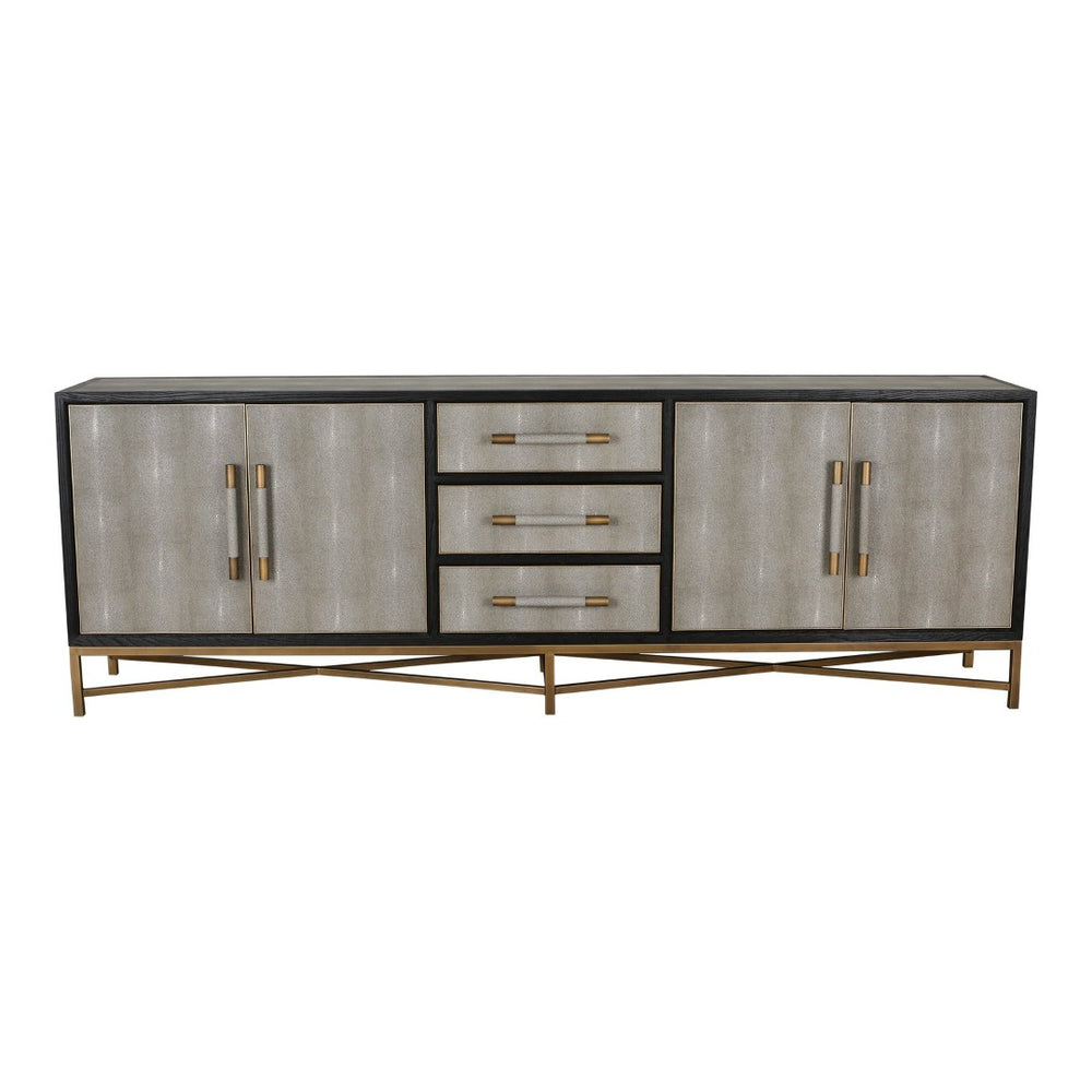 English Elm Sideboard Art Deco Shagreen Vegan Leather with Antique Gold Legs for Dining Rooms B2769P523708
