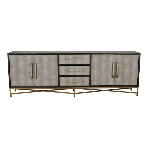 English Elm Sideboard Art Deco Shagreen Vegan Leather with Antique Gold Legs for Dining Rooms B2769P523708