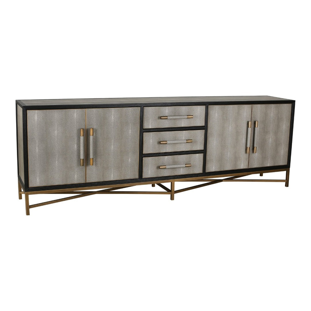 English Elm Sideboard Art Deco Shagreen Vegan Leather with Antique Gold Legs for Dining Rooms B2769P523708