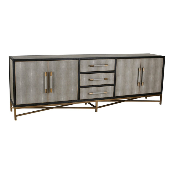 English Elm Sideboard Art Deco Shagreen Vegan Leather with Antique Gold Legs for Dining Rooms B2769P523708