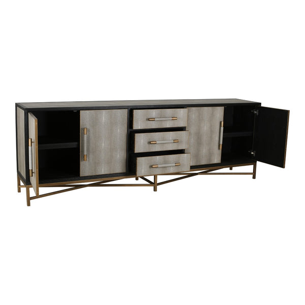 English Elm Sideboard Art Deco Shagreen Vegan Leather with Antique Gold Legs for Dining Rooms B2769P523708