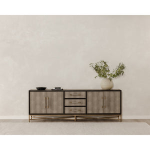 English Elm Sideboard Art Deco Shagreen Vegan Leather with Antique Gold Legs for Dining Rooms B2769P523708