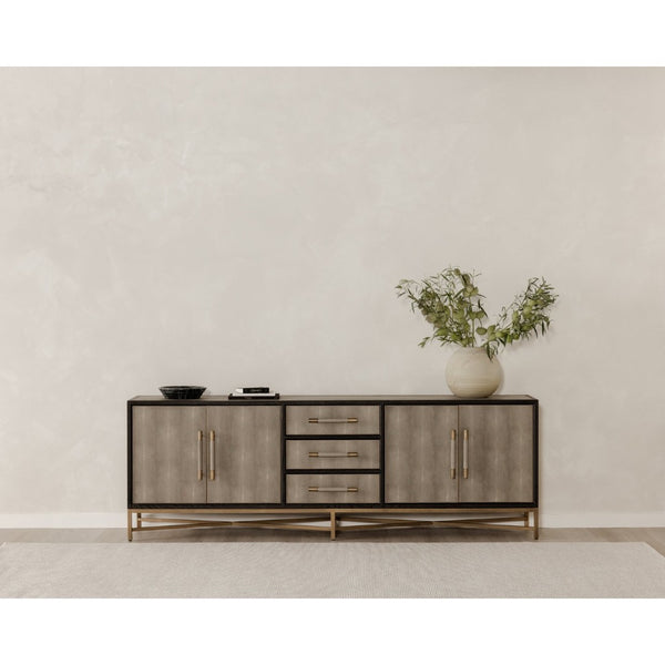 English Elm Sideboard Art Deco Shagreen Vegan Leather with Antique Gold Legs for Dining Rooms B2769P523708
