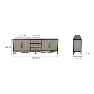 English Elm Sideboard Art Deco Shagreen Vegan Leather with Antique Gold Legs for Dining Rooms B2769P523708