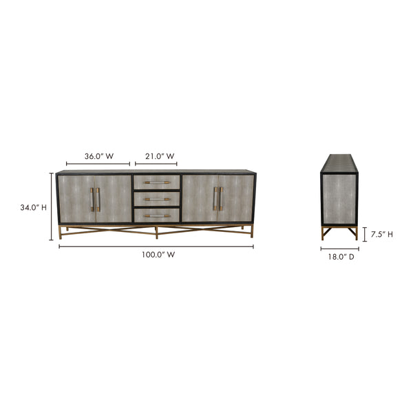 English Elm Sideboard Art Deco Shagreen Vegan Leather with Antique Gold Legs for Dining Rooms B2769P523708