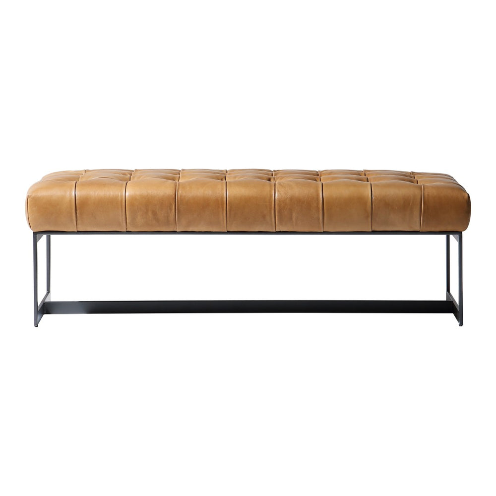 English Elm Bench, Tufted Top-grain Buffalo Leather Upholstered with Industrial Iron Base for Bedroom B2769P523712
