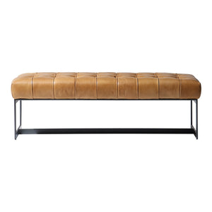 English Elm Bench, Tufted Top-grain Buffalo Leather Upholstered with Industrial Iron Base for Bedroom B2769P523712