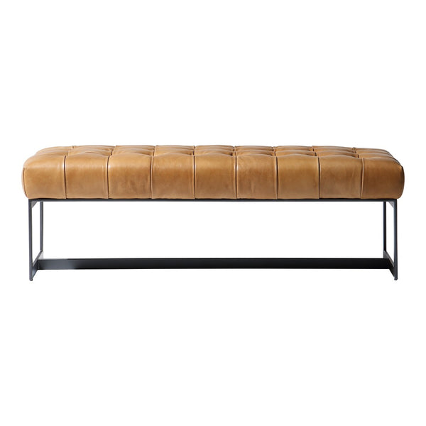 English Elm Bench, Tufted Top-grain Buffalo Leather Upholstered with Industrial Iron Base for Bedroom B2769P523712