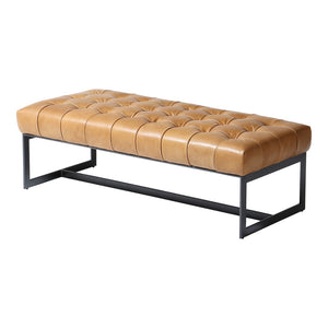 English Elm Bench, Tufted Top-grain Buffalo Leather Upholstered with Industrial Iron Base for Bedroom B2769P523712