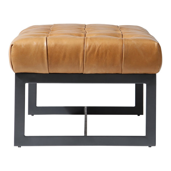 English Elm Bench, Tufted Top-grain Buffalo Leather Upholstered with Industrial Iron Base for Bedroom B2769P523712