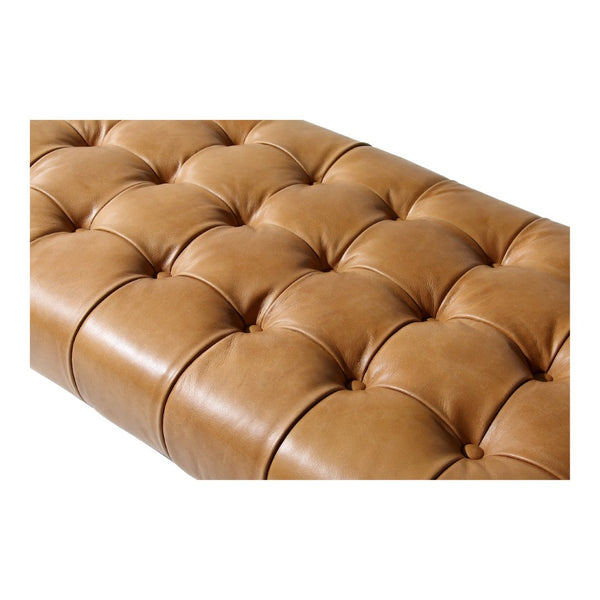 English Elm Bench, Tufted Top-grain Buffalo Leather Upholstered with Industrial Iron Base for Bedroom B2769P523712