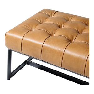 English Elm Bench, Tufted Top-grain Buffalo Leather Upholstered with Industrial Iron Base for Bedroom B2769P523712