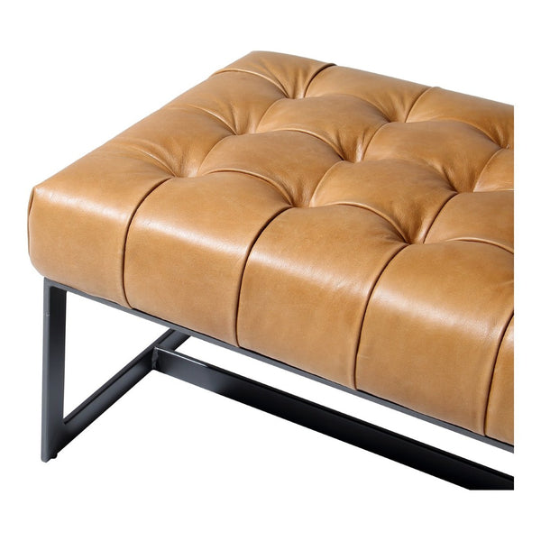 English Elm Bench, Tufted Top-grain Buffalo Leather Upholstered with Industrial Iron Base for Bedroom B2769P523712