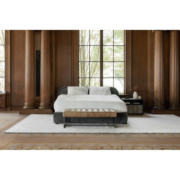 English Elm Bench, Tufted Top-grain Buffalo Leather Upholstered with Industrial Iron Base for Bedroom B2769P523712