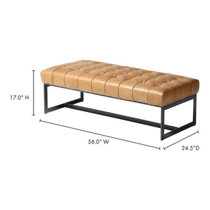 English Elm Bench, Tufted Top-grain Buffalo Leather Upholstered with Industrial Iron Base for Bedroom B2769P523712