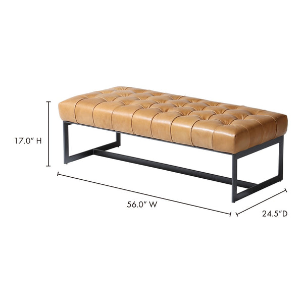 English Elm Bench, Tufted Top-grain Buffalo Leather Upholstered with Industrial Iron Base for Bedroom B2769P523712
