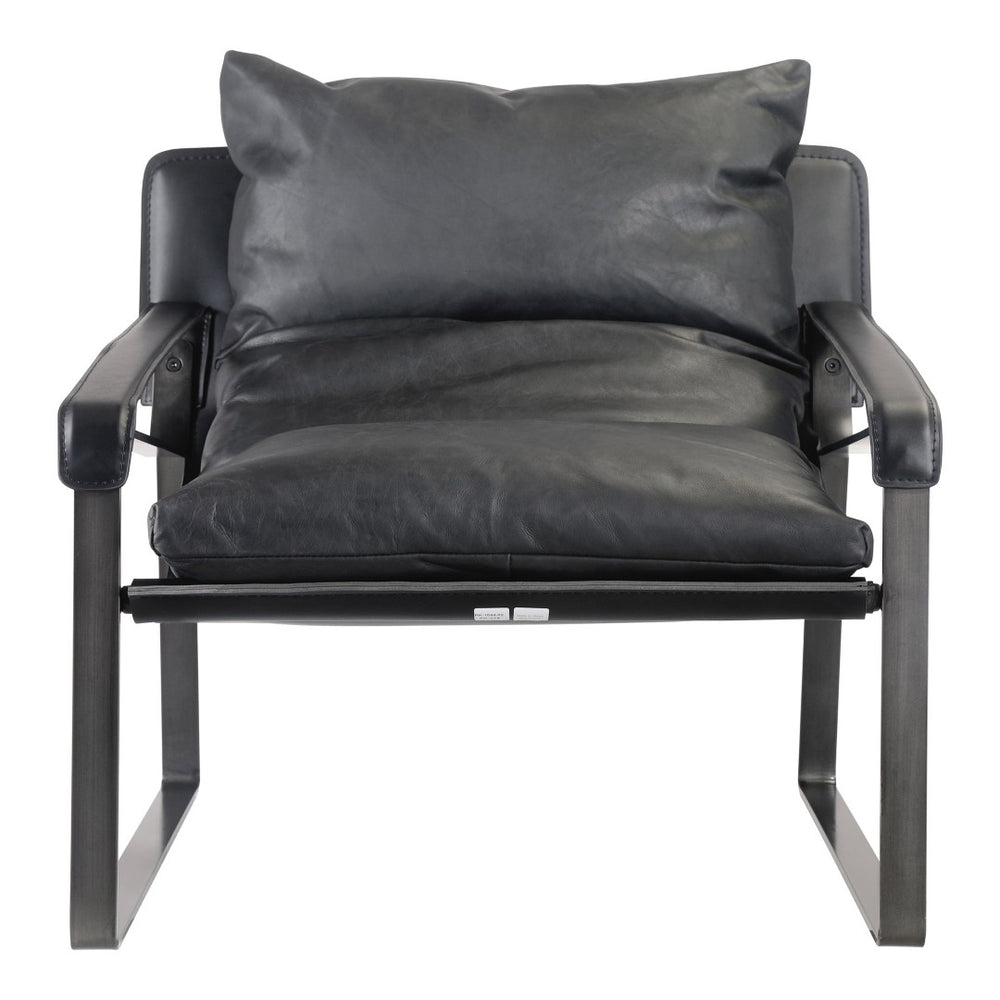 English Elm Club Chair Top Grain Leather Sling Seat Iron Frame Modern Accent for Living Room B2769P523720