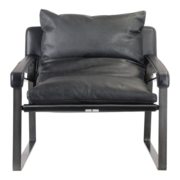 English Elm Club Chair Top Grain Leather Sling Seat Iron Frame Modern Accent for Living Room B2769P523720