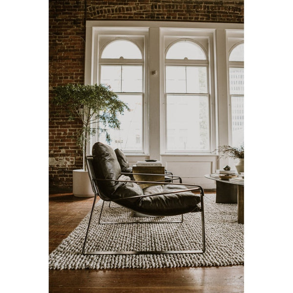English Elm Club Chair Top Grain Leather Sling Seat Iron Frame Modern Accent for Living Room B2769P523720