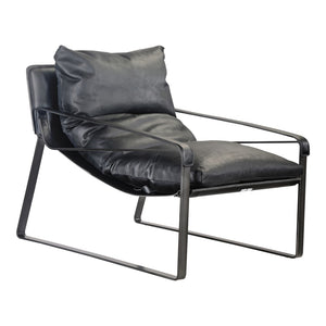 English Elm Club Chair Top Grain Leather Sling Seat Iron Frame Modern Accent for Living Room B2769P523720