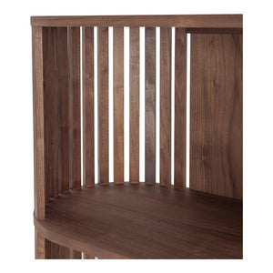 English Elm Bookshelf, Walnut Wood Open Shelves with Flared Steel Legs Mid-century Modern Style B2769P523721
