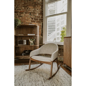 English Elm Bookshelf, Walnut Wood Open Shelves with Flared Steel Legs Mid-century Modern Style B2769P523721