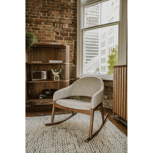 English Elm Bookshelf, Walnut Wood Open Shelves with Flared Steel Legs Mid-century Modern Style B2769P523721