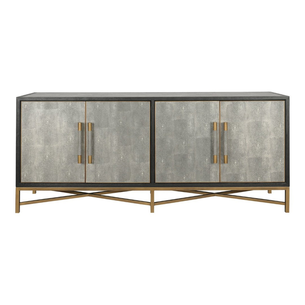 English Elm Sideboard, Art Deco Shagreen Pu Leather with Brass Hardware and Solid Oak Frame B2769P523727
